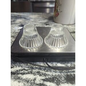 2 Vintage HOMCO Clear Glass Ribbed Candle Holders for Taper or Votives